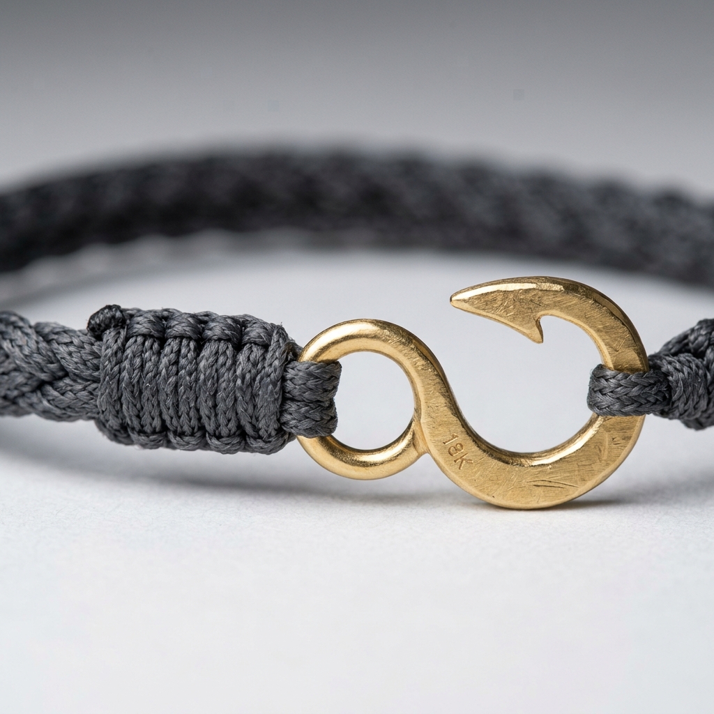 Devaro “Zenith” Charcoal Waxed Marine Cord & 18K Gold-Plated Hook Bracelet - Image 4