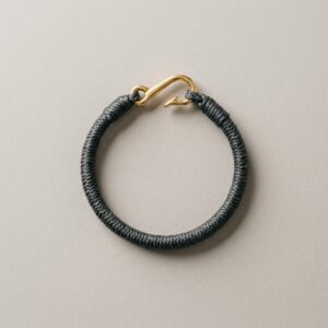 Devaro “Zenith” Charcoal Waxed Marine Cord & 18K Gold-Plated Hook Bracelet