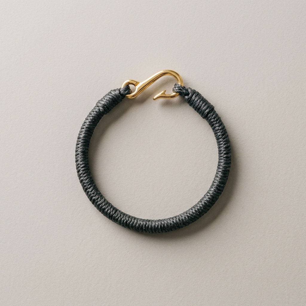 Devaro “Zenith” Charcoal Waxed Marine Cord & 18K Gold-Plated Hook Bracelet
