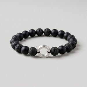 Devaro "Aura Vulcano" Obsidian & Volcanic Lava Stone Silver Bracelet