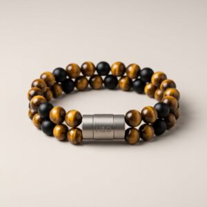 Devaro "Equinox" Golden Tiger Eye & Onyx Double-Strand Bracelet