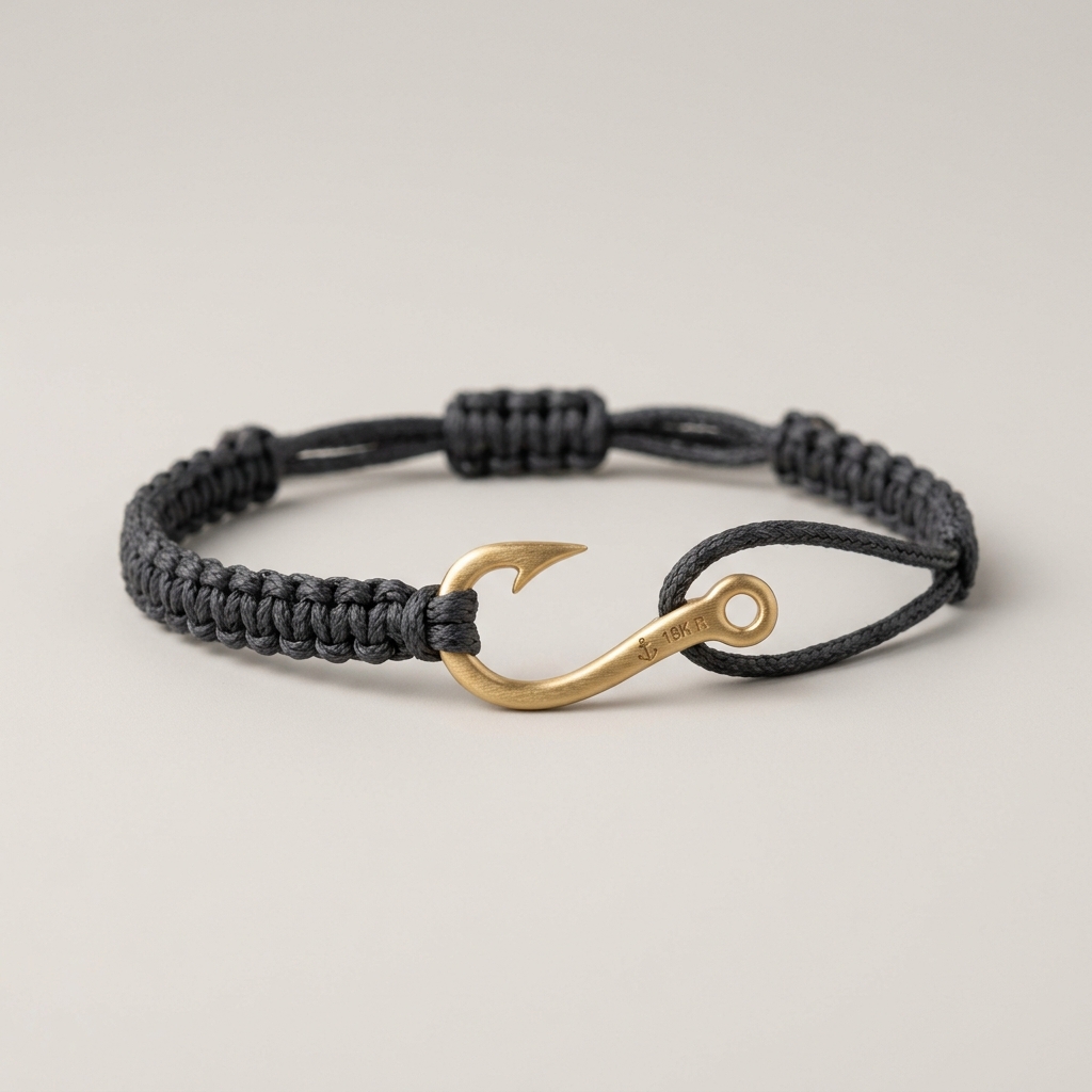 Devaro “Zenith” Charcoal Waxed Marine Cord & 18K Gold-Plated Hook Bracelet - Image 5
